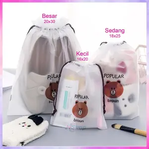 Travel Pouch Serut Broun Transparan Waterproof Kantong Serbaguna