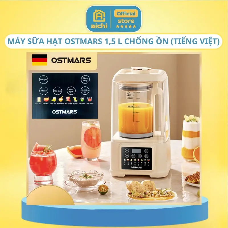 Máy Sữa Hạt OSTMARS Chống Ồn Cao Cấp 1,5L Lưỡi Dao 16 Cánh, Cối Thủy Tinh Tháo Rời, 15 Chức Năng Xay Nấu Đa Năng may  xay nau may  lamsuahat 0