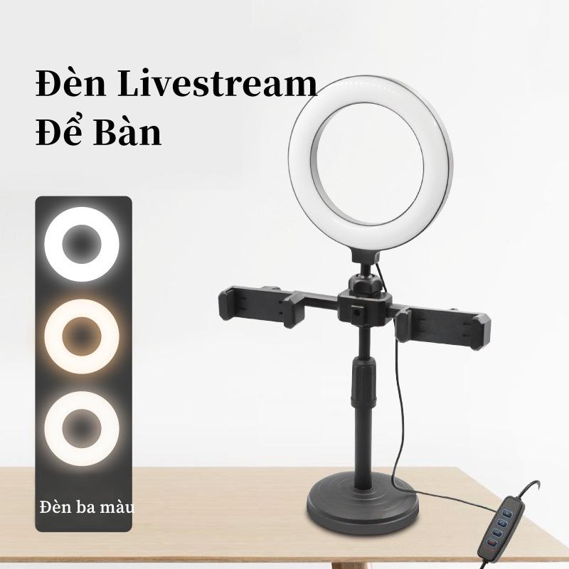 Đèn Livestream Để Bàn 16cm 3 Chế Độ Sáng Kẹp 2 Điện Thoại Có Đèn Hỗ Trợ, Quay Tiktok, Make Up, selfie