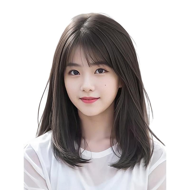 Wig Mid-length Straight Hair Full Head Cover Natural One-Piece Fashion Clavicle Hair Lightweight Breathable Wig Head Cover 2