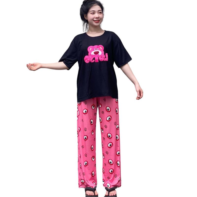 Product Introduction of Đồ Bộ Nữ Bigsize Quần Ống Suông Rộng Có Size đến 85kg Hình Thêu Gấu Lotso ESHOP Set bộ thời trang phù hợp với mọi lứa tuổi Áo Top Women 2