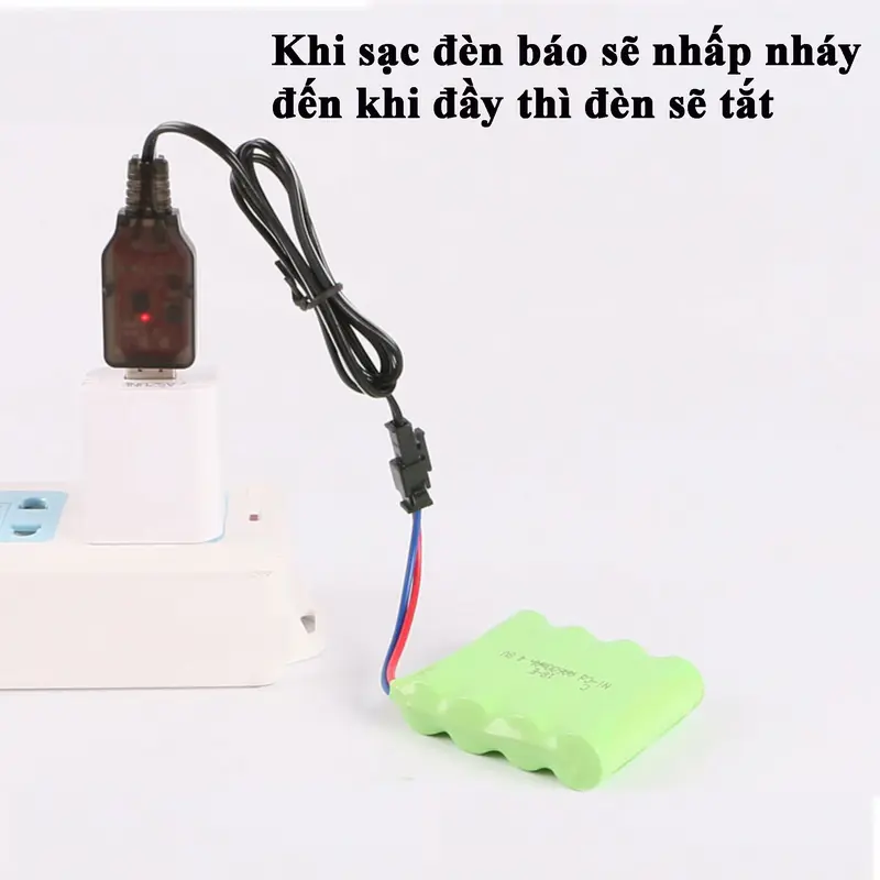 Dây sạc pin 4.8V xe điều khiển từ xa cắm cổng USB [chất lượng cao, có báo đầy pin] 4