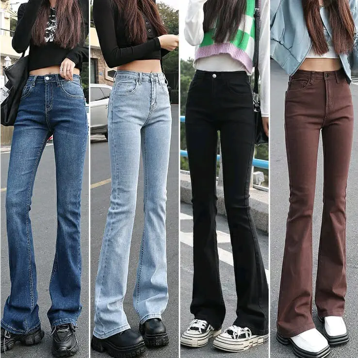 Celana Jeans Cutbray Highwaist Flared import Premium Jeans Stretch Wanita