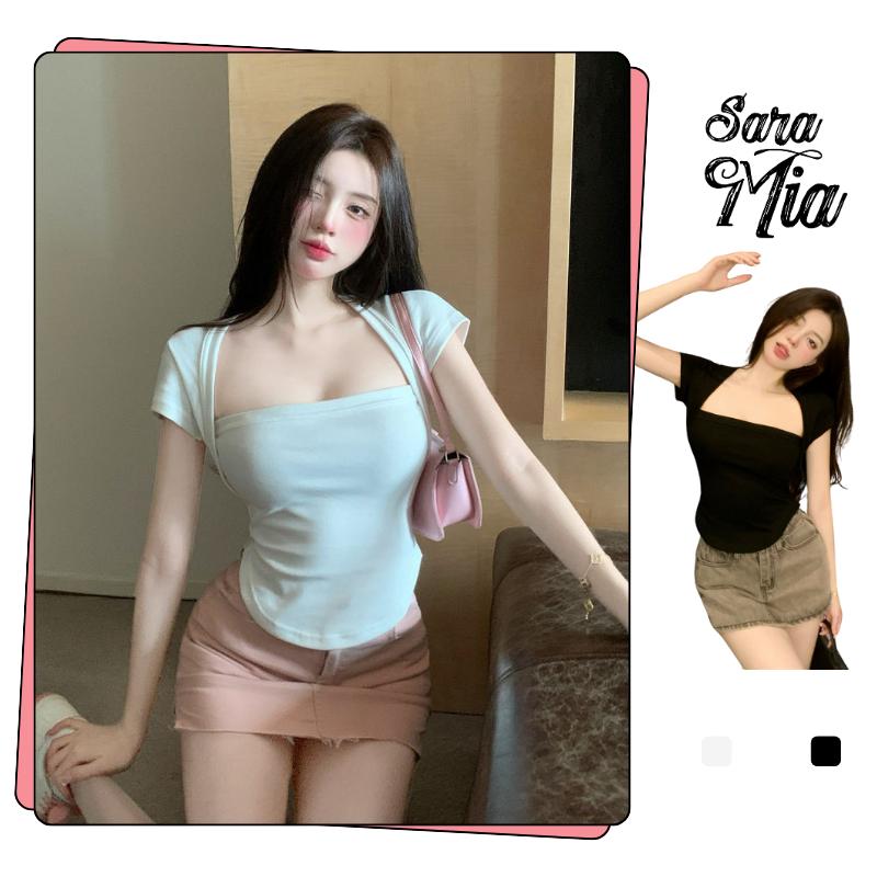 DEAL SỐC Áo crotop cổ vuông tay ngắn vạt bầu ôm body vải thun tăm co giãn thoải mái Q8