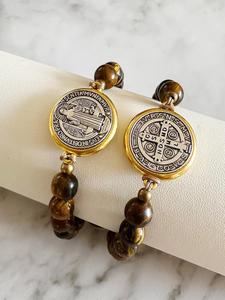 Pulsera de cuentas con dije redondo de moda informal (2 unidades/juego) para regalo, Pulsera ajustable de tirón para mujer y hombre, Bisutería de moda que combina con todo, Accesorio de bendición religiosa