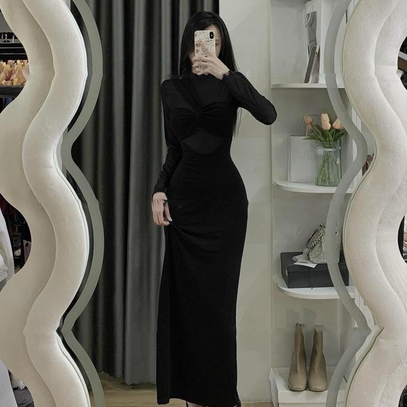 Đầm Body Phối Lưới Cúp Ngực Dáng Dài Siêu Tôn Dáng 2