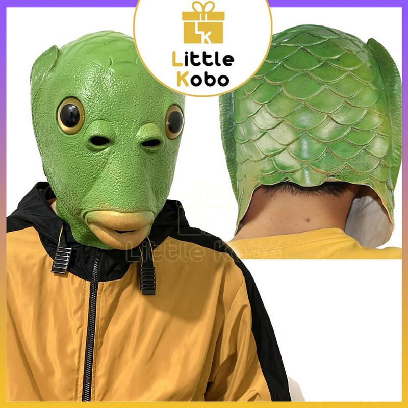 Cao Cấp Mặt Nạ Ếch Xanh Mặt Nạ Cá Da Xanh Silicone Loại Dày Đẹp Trùm Đầu Hóa Trang Quái Vật Cá Chép Xanh Lá Đồ Chơi