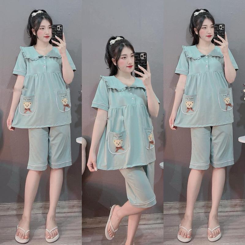 Bộ bầu - bộ sau sinh mặc nhà - ( Lửng - Túi Thêu Đầu Gấu ) - chất liệu Thun Cotton Mềm mát 8