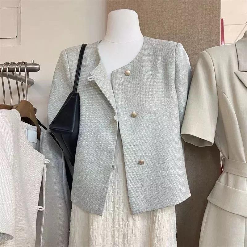 Mã 03 Áo khoác blazer ngắn tay màu xanh mint hàng quảng châu chất dạ tweed mỏng áo khoác dạ tweed Nữ Women Jacket áodạ tweet