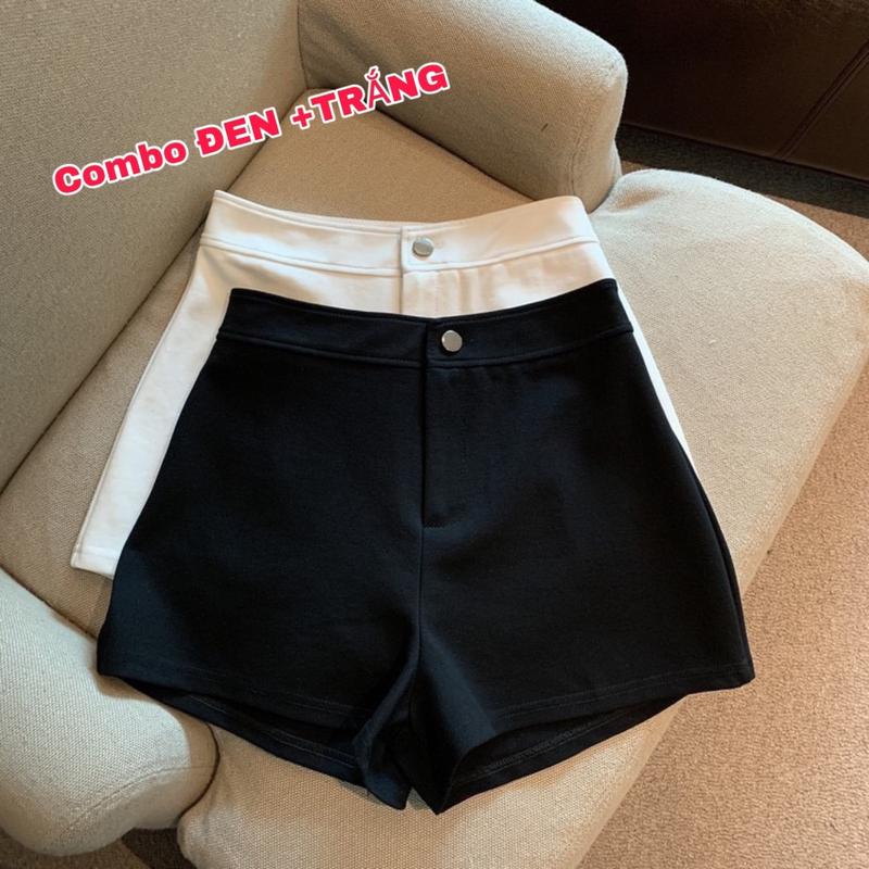 Combo ĐEN TRẮNG Quần Short Nữ Co Dãn Cúc Cài Khoá Trước Cạp Cao Chất Umi Hàn Women Pants