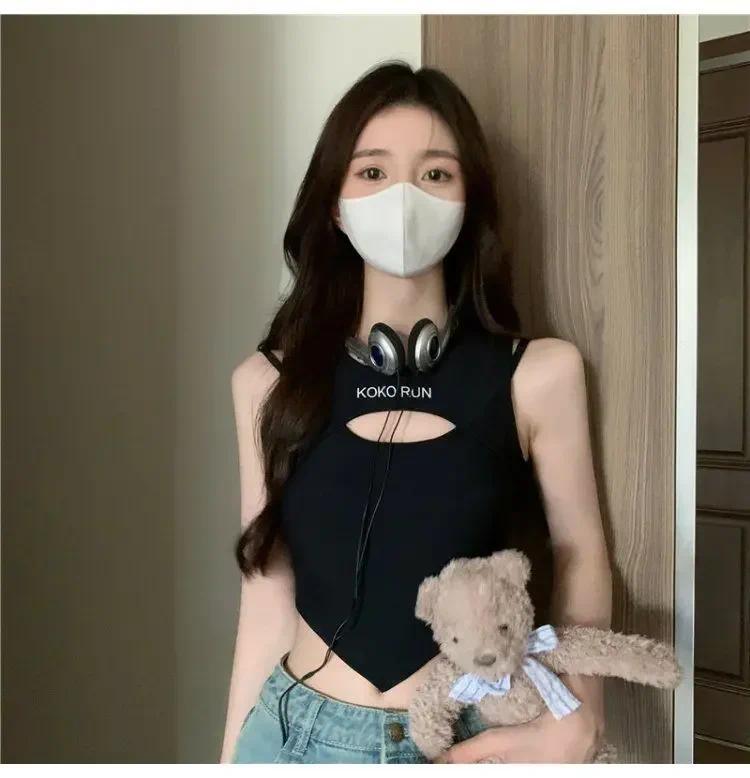 Product Introduction of 1pc Casual Crop Tops for Women Knitting Irregular Tops Hollow Out Camisole Women Fake Two Pieces Tank Tops with Bra Pad Womenswear Tube Lingerie Lady 12