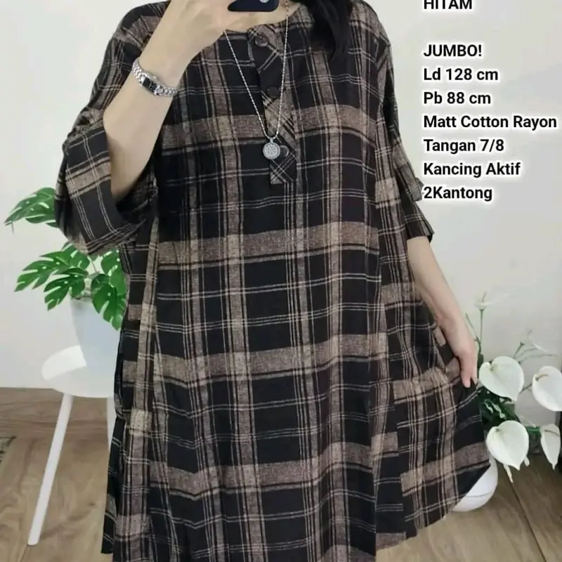 Flora Tunik Jumbo Oversize Motif Kotak Busui Premium 0