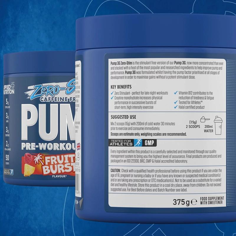 Applied Nutrition Pump 3G Zero Stim - Không Cafein Pre Workout (375g) 50 Scoops 7