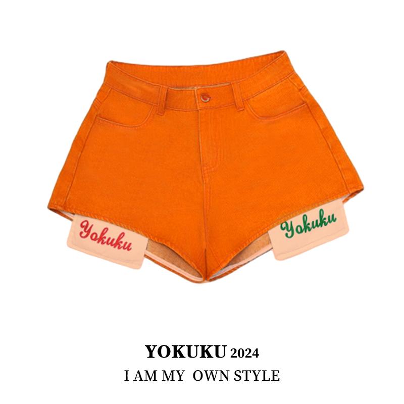 Quần short mid-high waist A version thiết kế độc lập, màu cam đỏ (Sunset-drenched orange) 4