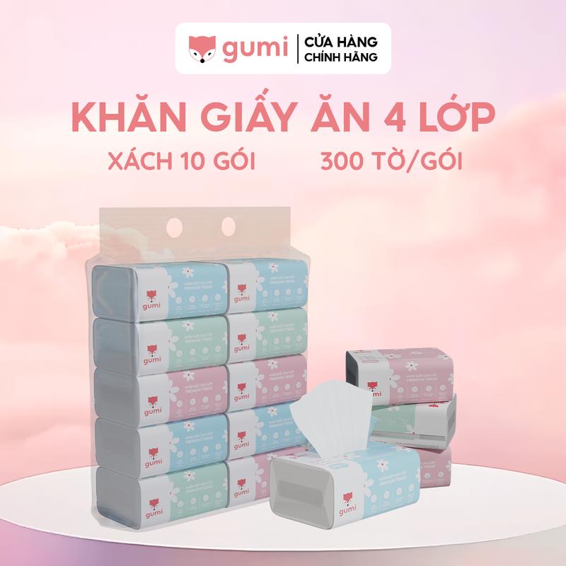 (Mall) Bịch 10 gói giấy ăn cao cấp Gumi 3 lớp / 4 lớp mềm mịn, tiện lợi Khăn Giấy để Phòng Khách