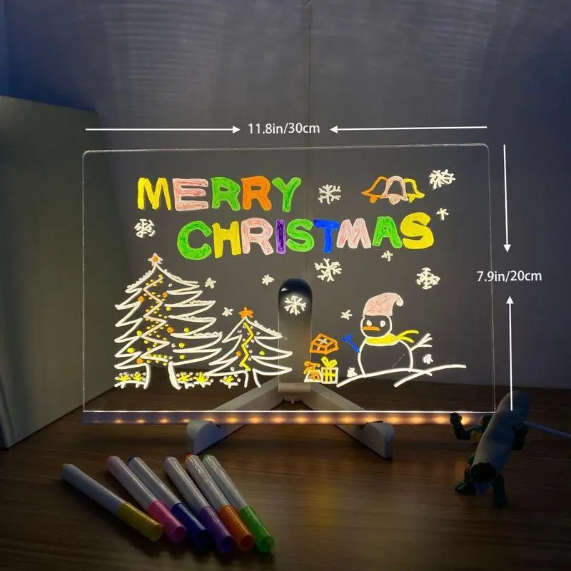 LED Message Board with 7 Colors Pen/Stand, Acrylic Board, Desktop Note Memo Illuminated Wordpad, Arts Doodle Notepad for Home School Office, Home Decor, Christmas Gift, Christmas Eve Box 1