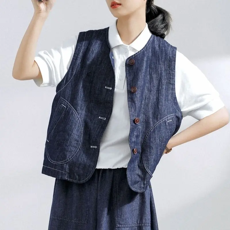 Áo Vest Denim, Thiết Kế Nguyên Bản Đường May Bên Hông, Dành Cho Nữ, Phong Cách Nhật Bản Độc Đáo, Nhỏ Nhắn, Không Tay, Áo Ba Lỗ, Thích Hợp Cho Mùa Hè, Được Thu Thập Bởi 2347 Người, Thời Trang