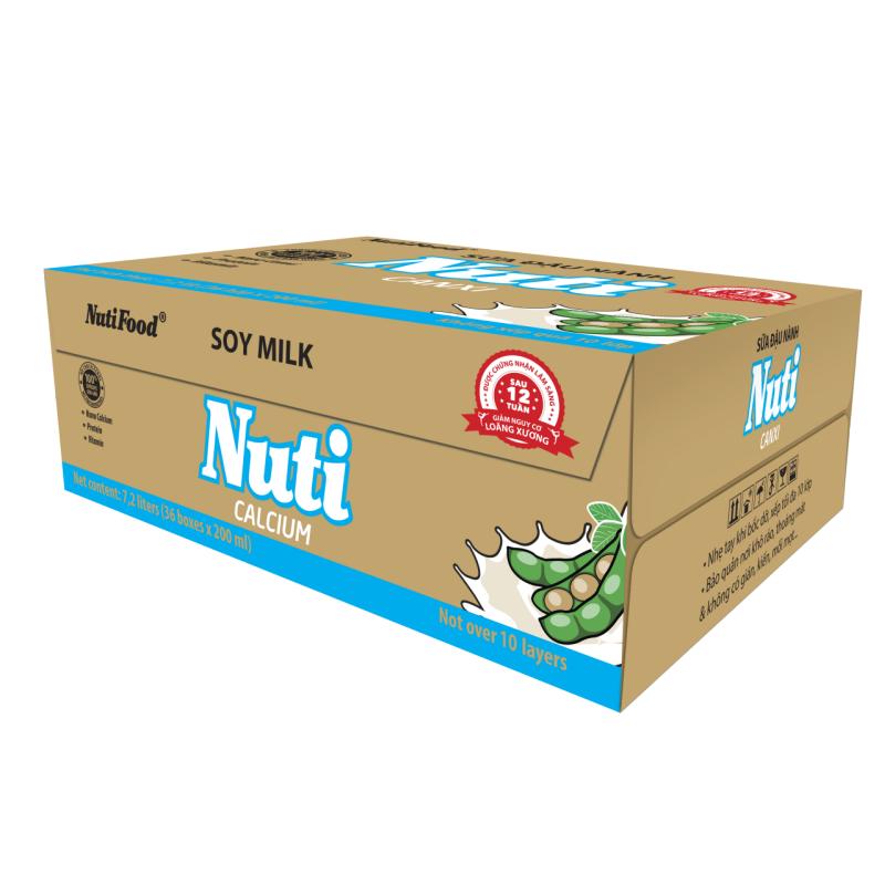 Thùng 36 Hộp Sữa đậu nành Nuti Canxi Hộp 200ml - Thương Hiệu NUTIFOOD