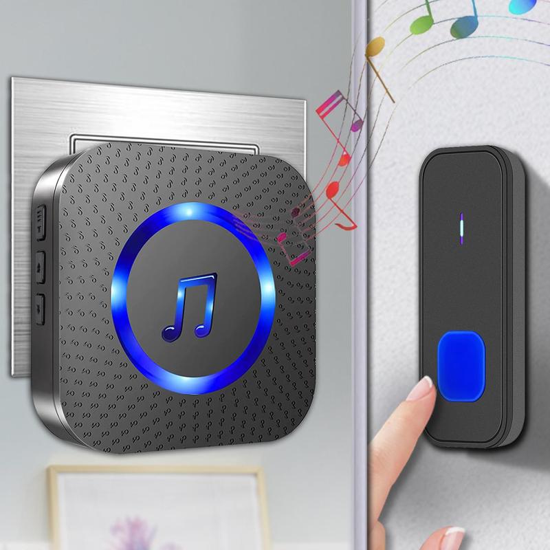 Wireless Music Doorbell, Multifunction Waterproof Doorbells with Button Transmitter & LED Flash, Self-adhesive Indoor Security Device for Home Classroom Office, Valentine's Day Gift 1