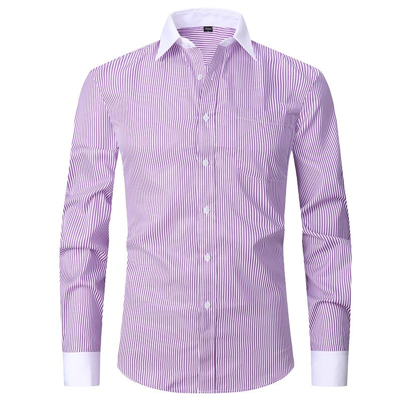 Ss24 Men's French Style Shirt Business Dress Long Sleeve Shirt Solid Color Blue Striped Shirt Twill Business Style All-Match 3