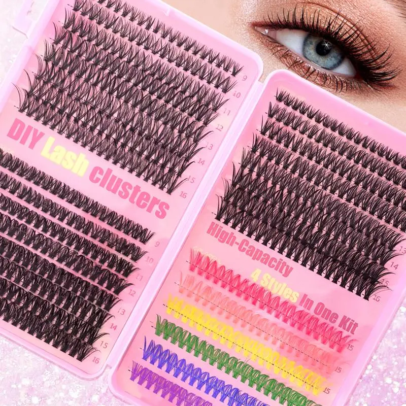 Mixed Style Individual Cluster Lashes Set, 30D 40D 50D 9-16mm Clusters Eyelashes & Double-ended Seal and Bond & Brush & Tweezers, 1 Set Natural Curl Eyelashes Extensions Kit, Eye Makeup Product for Women & Girls, Valentine's Day Gift, Cosmetic 6