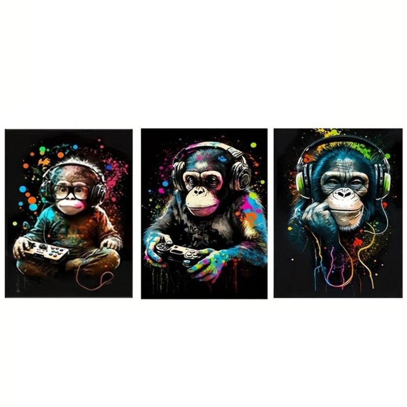 Product Introduction of Monkey & Game Console Pattern Wall Art Poster, 3 Counts Canvas Painting Without Frame, Decorative Modern Hanging Pictures For Living Room Bedroom Office 4