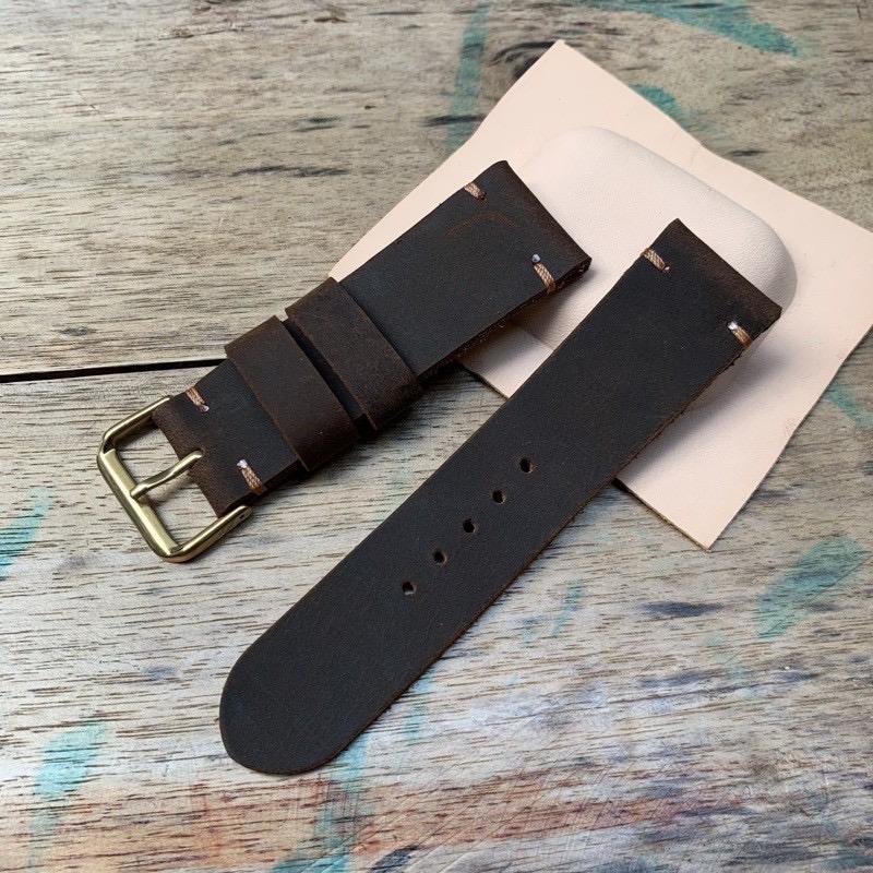 Dây đeo đồng hồ da bò thật khâu tay,da sáp ngựa điên.HT2 quai dongho