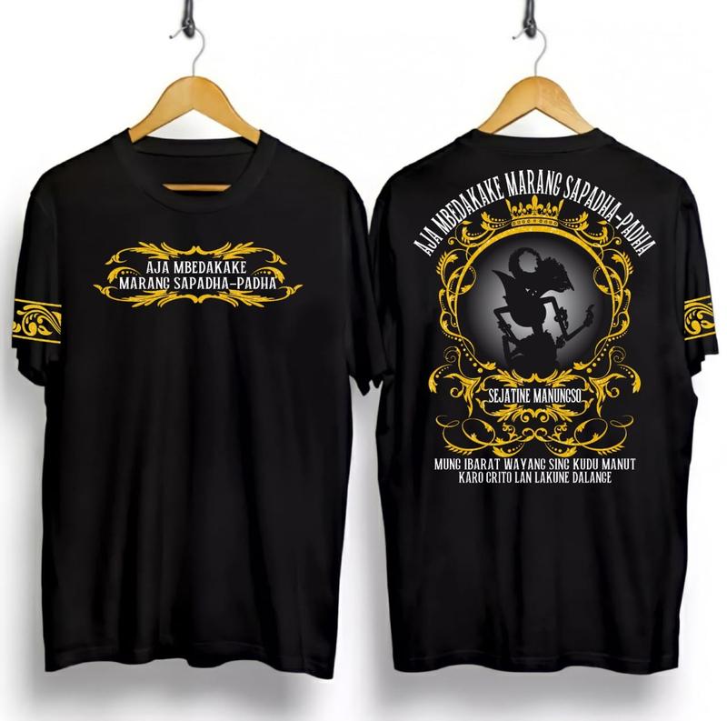 KAOS PRIA WAYANG MARANG SAPADANG / KAOS WAYANG AJA LATHI AJINING / KAOS KATA JAWA / KAOS KATUN / T-SHIRT Katun Santai Crew Neck V-Neck Slim-fitting Polos Bunga Setrip Hitam Putih Distro Motif kaos vintage skena 0