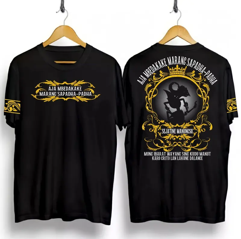 KAOS PRIA WAYANG MARANG SAPADANG / KAOS WAYANG AJA LATHI AJINING / KAOS KATA JAWA / KAOS KATUN / T-SHIRT Katun Santai Crew Neck V-Neck Slim-fitting Polos Bunga Setrip Hitam Putih Distro Motif kaos vintage skena 0