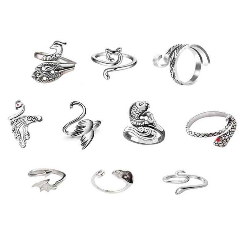 Segiyi Crochet Open Ring Adjustable Crochet Ring Adjustable Peacock Cat Fish Snake Swan Crochet Ring Set 10pcs Knitting Tension Open Rings for Crocheting Crafts Tool Accessories 3