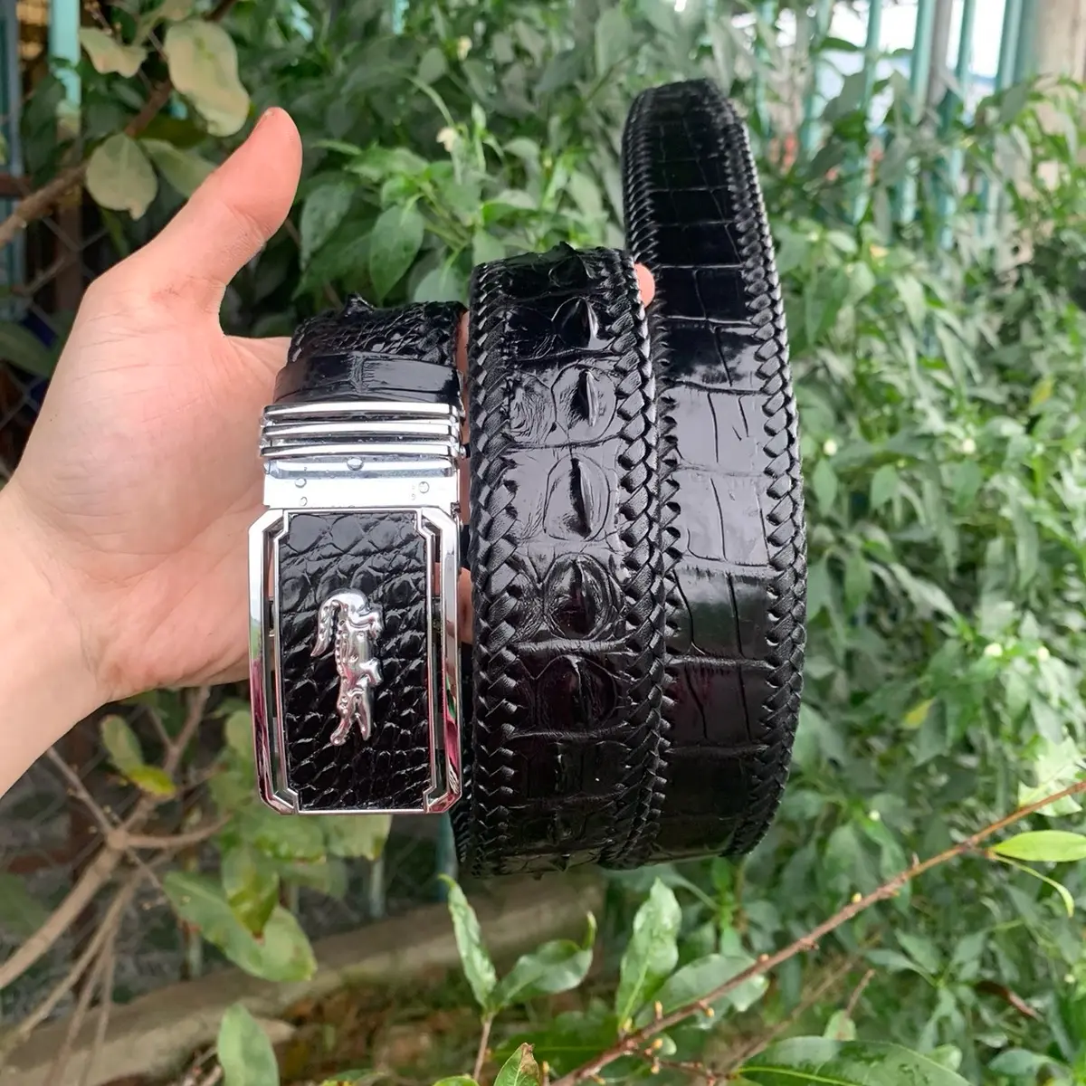 Dây thắt lưng liền da gai gù đan viền Khóa gài