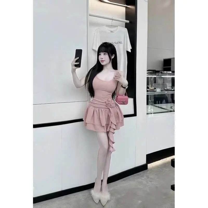 Váy hồng tầng xoè có nơ Trang trí ở eo- chất liệu lên tăm 0