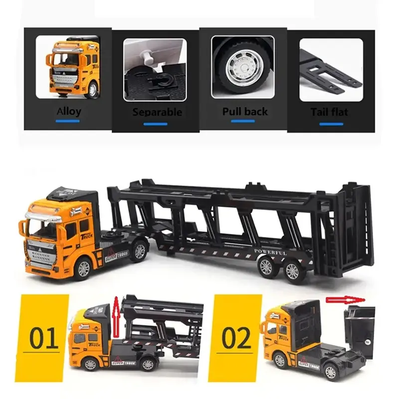 6 IN 1 Pull Back Paduan Kendaraan Truk Container Pengangkut diecast metal car trucks Mobil Mainan Mobilan Bulldozer Toys 4