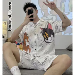 Piyama model.kemeja unisex Cartoon/ Hawaian set/, Pakaian Tidur Lengan