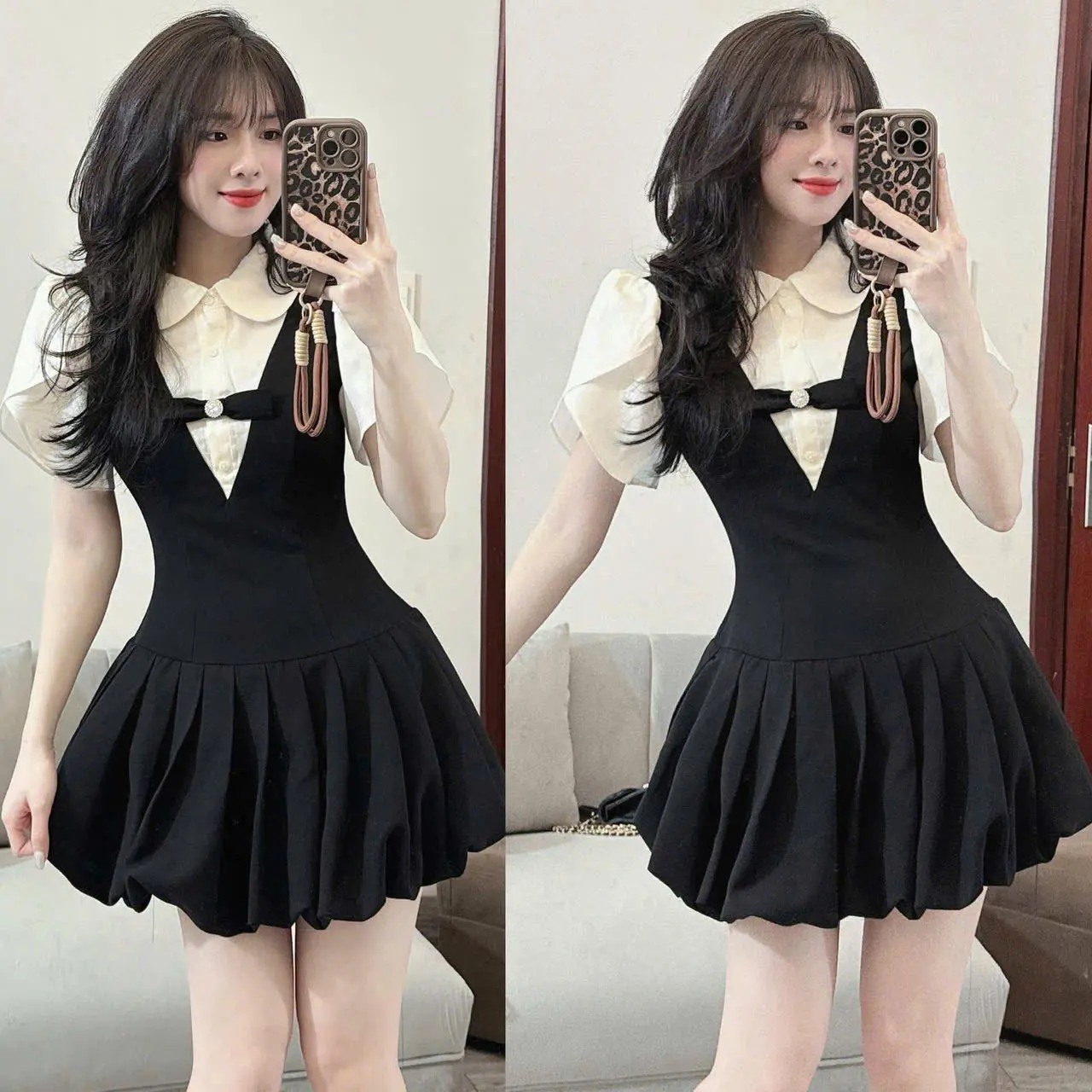 Váy tiểu thư sang chảnh Jinnie Dress Váy ngắn dáng bí phồng tay ngắn chất tuyết mưa phối thô mềm