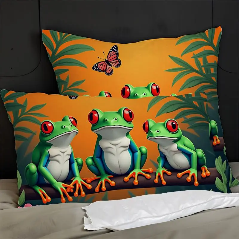 Frog Pattern Bedding Set, 1 Set Including 1 Duvet Cover & 2 Counts Pillowcase without Filler, Soft Comfortable Bedding Set for Home Bedroom 2