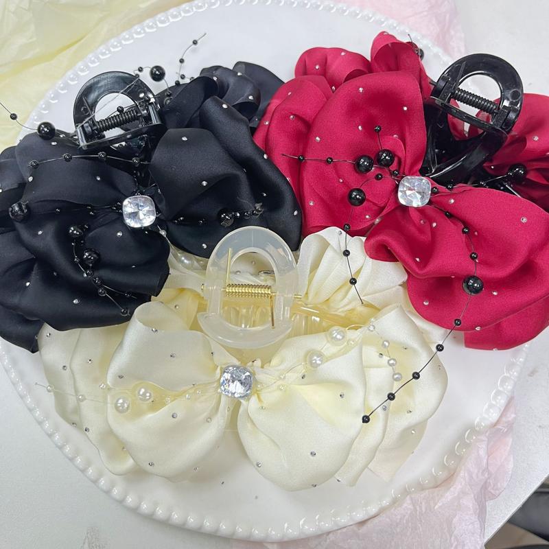 Kẹp Tóc Nơ Lưới Bong Bóng Hạt Tua Rua, Kẹp Tóc Hoa Satin Lớn, Phụ Kiện Tóc Băng Đô, Gói Thuốc, Mới Cho Năm 2025