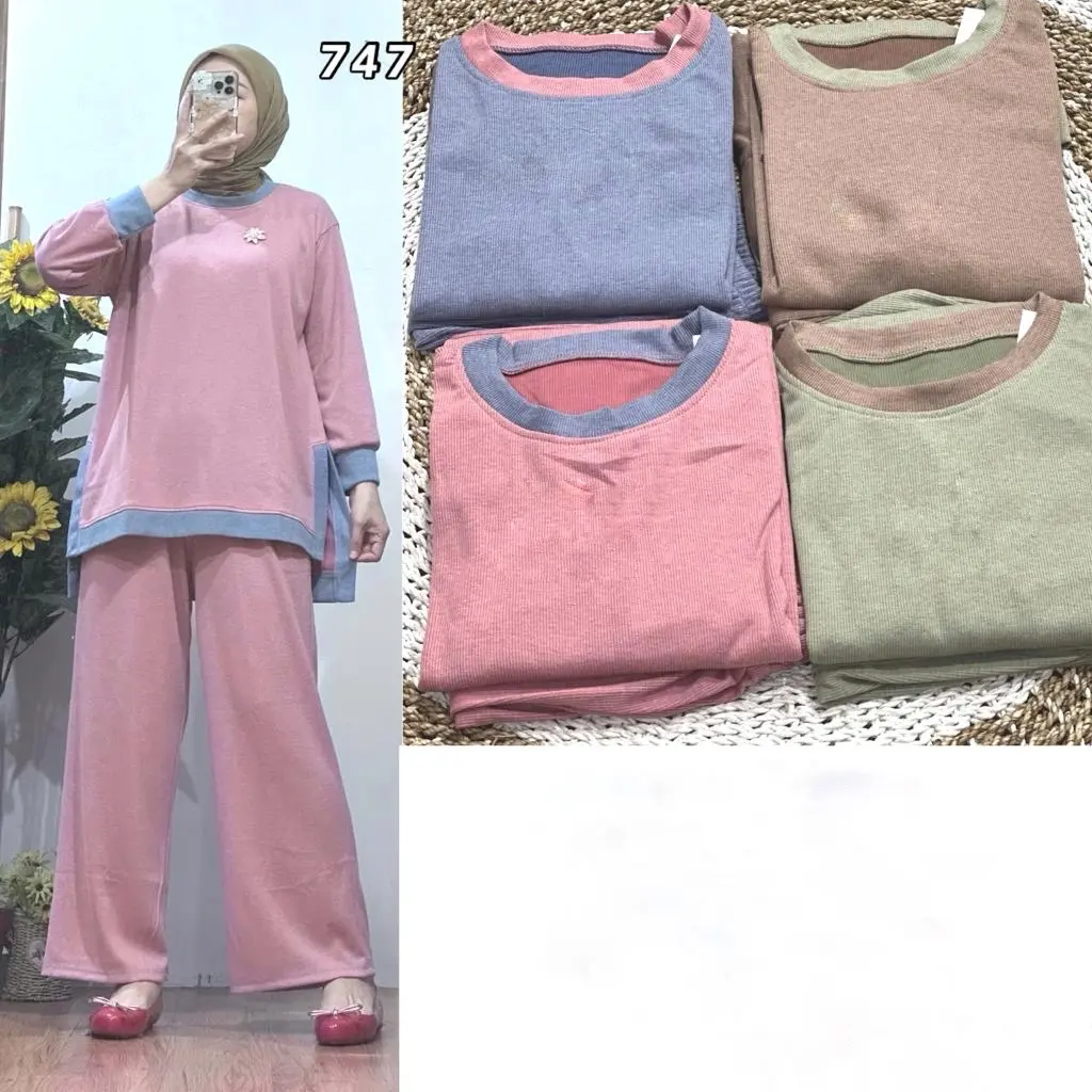 Oneset setcel setelan celana knit hanover premium panjang halus lembut wanita Muslim Baju