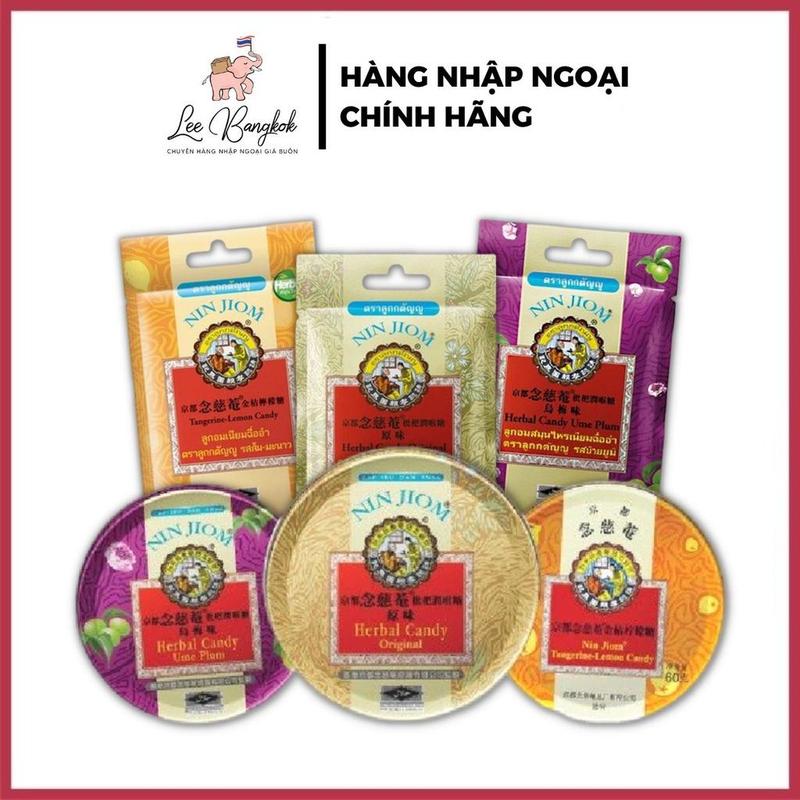 Gói, Hộp Kẹo Ngậm Ho Xuyên Bối Cao Tỳ Bà Cao Nin Jiom Herbal Candy Original, Ume Plum, Tangerine Lemon Hong Kong 60g Ăn Vặt Chua 0