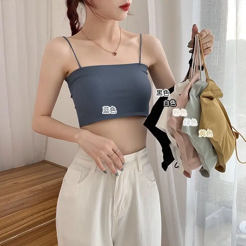 Beautiful back without steel ring ice silk sling anti-glare wrap underwear female students Korean version of the bust bottoming tank top inner wear