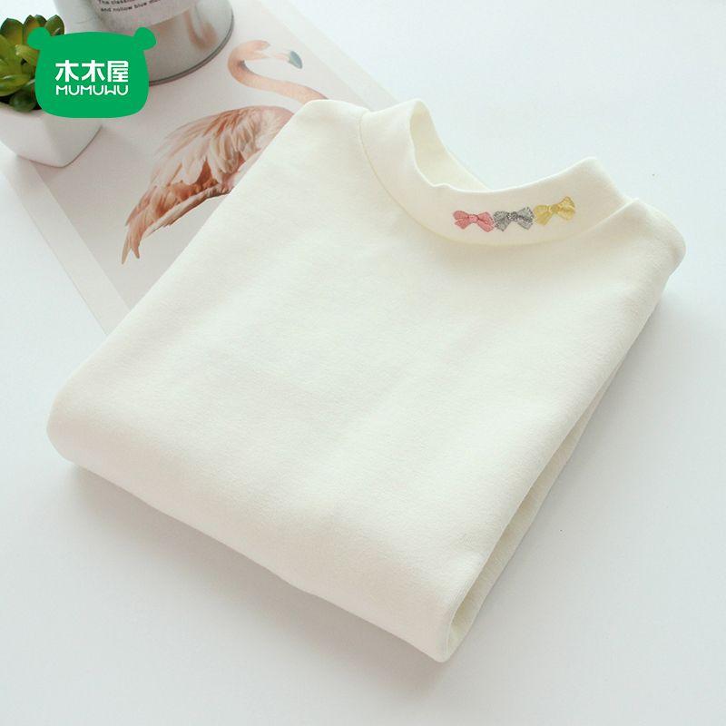 Áo Lớp Nền Dralon, Ngôi Nhà Bằng Gỗ Cho Trẻ Em, Cho Mùa Thu Và Mùa Đông, Quần Áo Giữ Nhiệt Cổ Lọ Nửa Cho Bé Gái, Dễ Phối Đồ, Thêu Nơ, Dài Tay 1