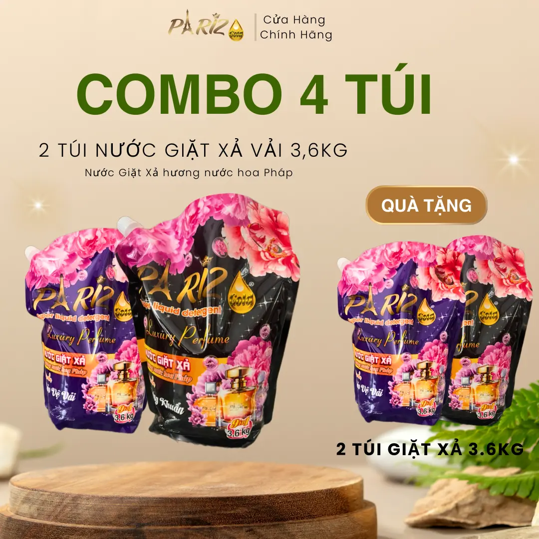 [Mua 2 tặng 2] Combo 4 túi Nước giặt xả Pariz hương nước hoa - Túi nước giặt Pháp 3600ml tiết kiệm, thơm dai, Làm sạch (Giao màu ngẫu nhiên)