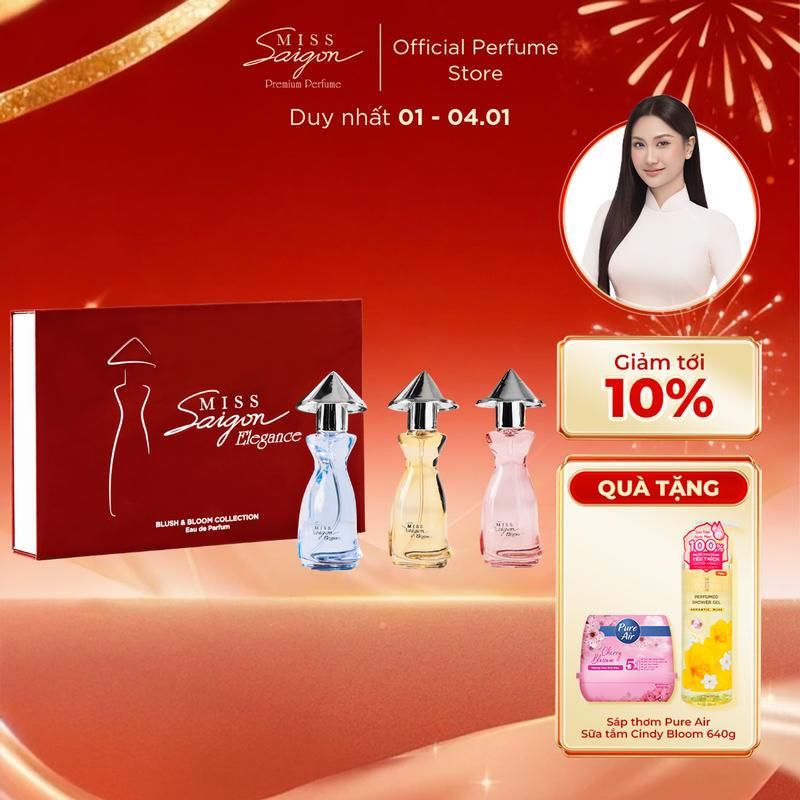   BOX QUÀ TẶNG Lễ tình nhân 14 2 Tết Nguyên Đán  Bộ Sưu Tập Nước Hoa Nữ MISS SAIGON ELEGANCE Blush & Bloom  3x15ml  