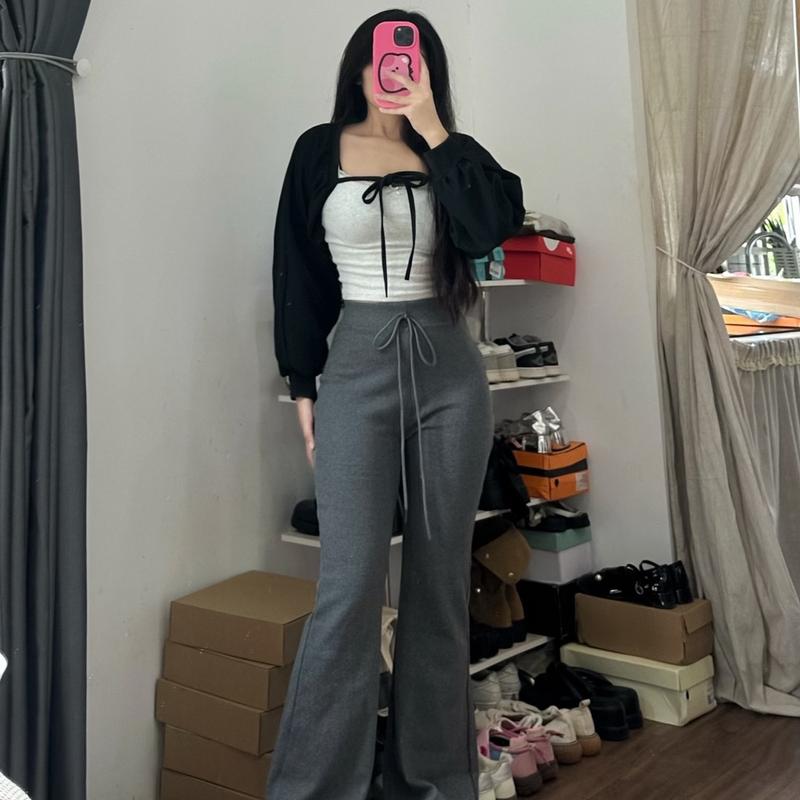  Quần Ống Loe Thun Gân Co Giãn Không Túi Cho Nữ Women Pants Voi Chất Liệu Thun Gân Co Giãn Thoải Mái Phù Hợp Với Mọi Hoạt Động 