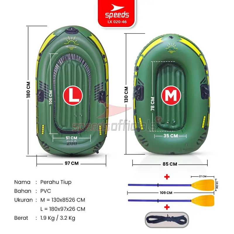 SPEEDS Perahu Karet Tiup Mancing Kayak + Dayung Inflatable Rafting Sport Boat 2 Orang Arung Jeram 020-46 1