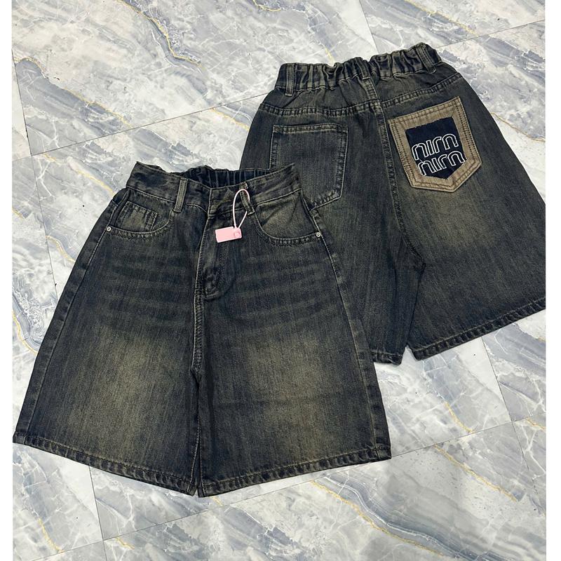 008 QUẦN ĐÙI SHORT JEAN NỮ ỐNG RỘNG PHỐI LƯNG CHUN quần jeans ngố cạp cao dáng BASIC Women Voi Pants vải xước mềm mịn không co giãn