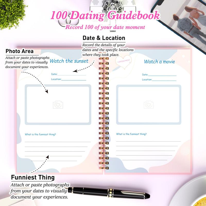 School Supplies Dating Record Notebook, 1 Count Portable Dating Guide Spiral Notebook, Perfect Couple Gift, Unique Gift For Him/Her, Romantic Gifts for Girlfriend/Boyfriend, Holiday Essentials, Valentine's Day Gift 5