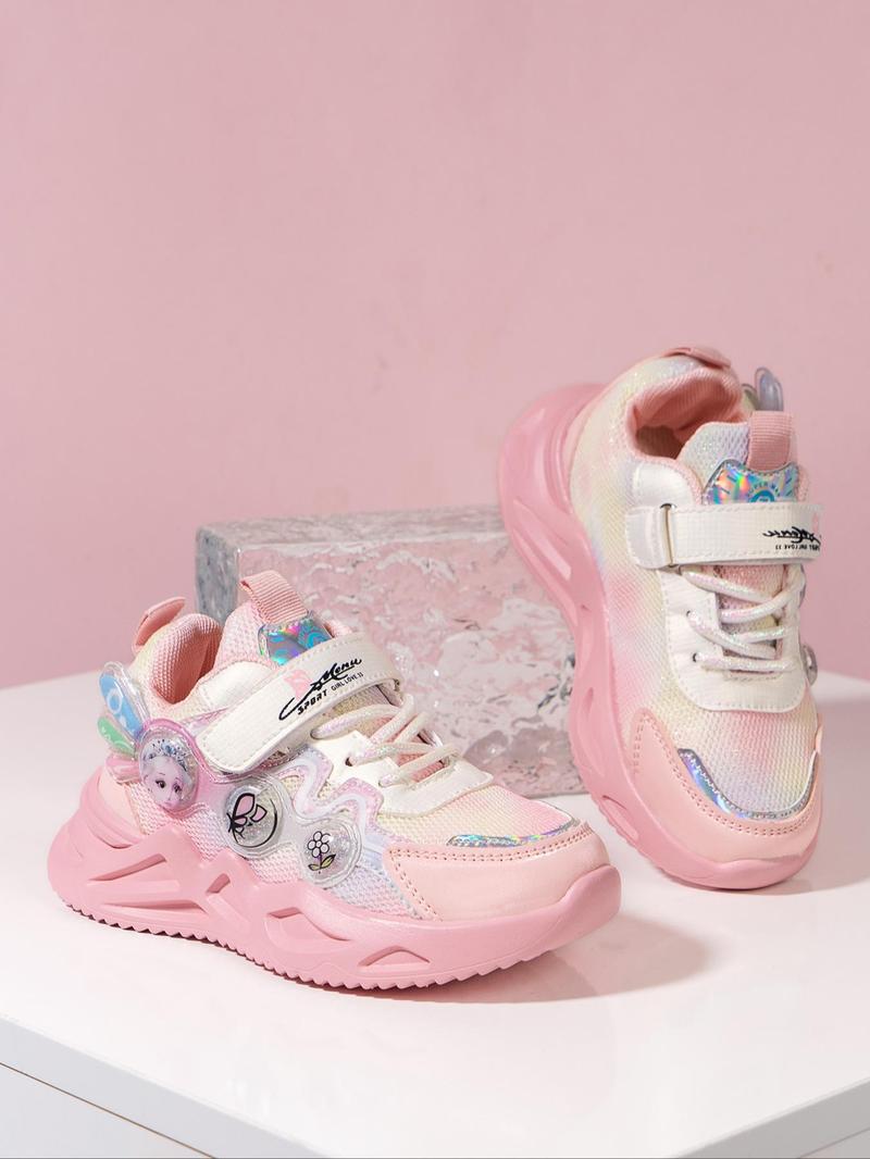 Product Introduction of Girl's Cute Cartoon Pattern Contrast Mesh Design Sneakers, Casual Comfortable Breathable Sports Shoes, All-match Round Toe Sneaker for Daily Wear 12