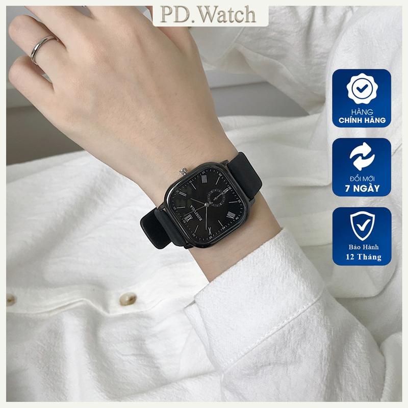  Đồng Hồ Nam Nữ Dây Da ROSIVGA - Đồng hồ đeo tay thời trang mặt vuông Watch 