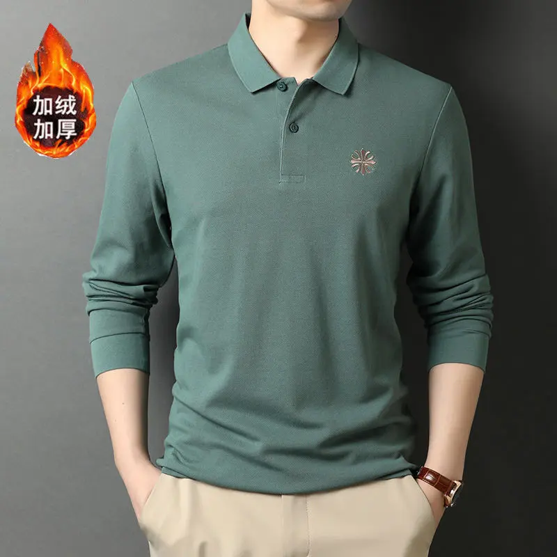 Áo Thun Dài Tay Cho Nam, Mùa Đông, Lót Lông Cừu, Dày Dặn, Áo Polo, Thích Hợp Cho Nam Thanh Niên Và Trung Niên, Ve Áo Paul, Đẹp Trai, Hàng Đầu, Áo Ấm 0